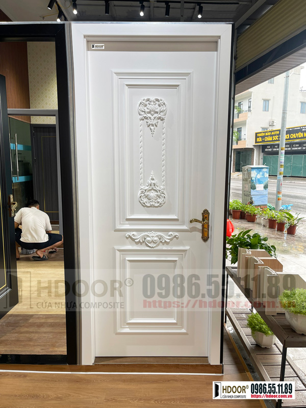 Cửa nhựa composite đẹp phào chỉ tân cổ trắng HDOOR®